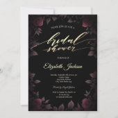 Elegant Dark Burgundy Roses Black Bridal Shower  Einladung (Vorderseite)