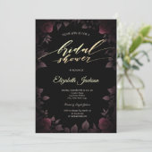Elegant Dark Burgundy Roses Black Bridal Shower  Einladung (Stehend Vorderseite)