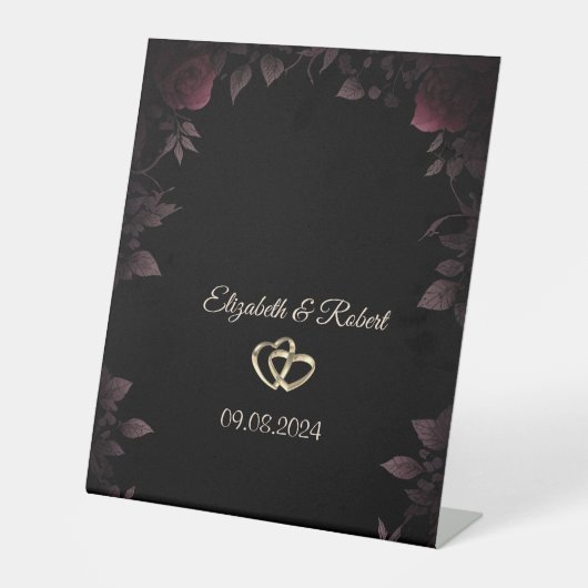 Elegant Dark Burgundy Roses Black Sockelschild (Vorderseite)