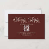 Elegant Dark Burgundy Wedding QR Code RSVP Card Karte (Vorderseite)