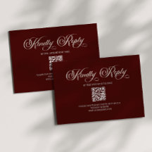 Elegant Dark Burgundy Wedding QR Code RSVP Card
