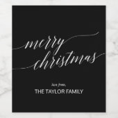 Elegant Dark Calligraphy Merry Christmas Geschenk Weinetikett (Einzelnes Label)