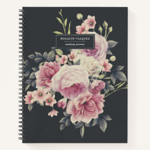 Elegant Dark Floral auf Black Personalisiert Journ Notizblock