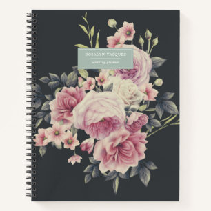 Elegant Dark Floral auf Black Personalisiert Journ Notizblock