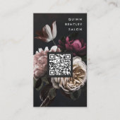 Elegant Dark Floral Bouquet | Vertikaler QR-Code Visitenkarte (Vorderseite)