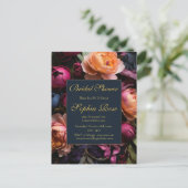 Elegant dark floral Bridal shower Postkarte (Stehend Vorderseite)