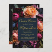 Elegant dark floral Bridal shower Postkarte (Vorne/Hinten)