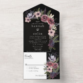 Elegant Dark Floral Cascade Black Burgundy All In One Einladung (Innen Boden)