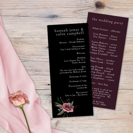 Elegant Dark Floral Cascade Black Burgundy Programm