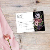 Elegant Dark Floral Cascade Black Burgundy RSVP Karte