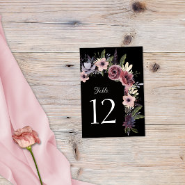 Elegant Dark Floral Cascade Black Burgundy Tischnummer