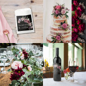 Elegant Dark Floral Cascade Black Burgundy Weinetikett