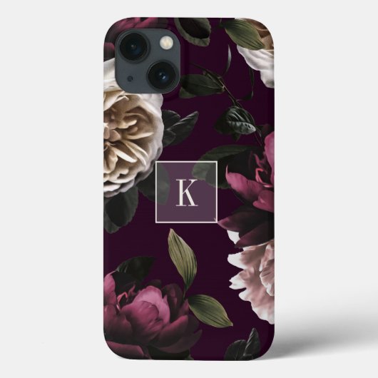 Elegant Dark Floral Monogram Case-Mate iPhone Hülle (Rückseite)