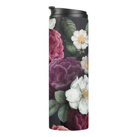 Elegant Dark Floral on Black | Monogram Tumbler Thermosbecher (Nach rechts gedreht)
