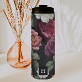 Elegant Dark Floral on Black | Monogram Tumbler Thermosbecher