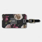 Elegant Dark Floral on Black | Monogramm Gepäckanhänger (Vorderseite horizontal)