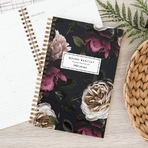 Elegant Dark Floral on Black PERSONALISIERT Planer