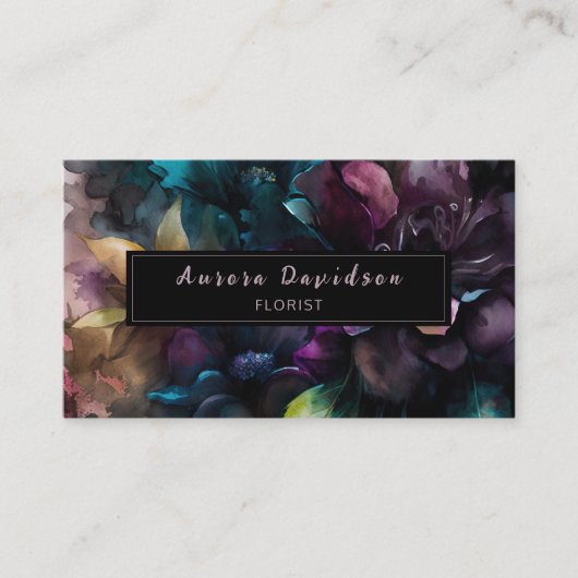 Elegant Dark Floral on Black Visitenkarte (Vorderseite)