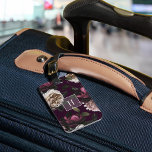 Elegant Dark Floral on Plum | Monogram Gepäckanhänger<br><div class="desc">Chic monogrammed luggage tag features an elegant floral pattern of ivory roses and dark burgundy flowers on a deep plum purple background. Personalize with your single initial monogram in the center,  and add your contact information to the back in ivory lettering on a contrasting deep charcoal background.</div>