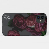Elegant Dark Floral Rose Monogram I Phone Case (Rückseite (Horizontal))