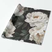Elegant Dark Floral Watercolor Peony White Geschenkpapier (Ungerollt)