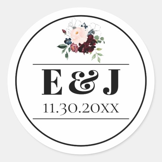 Elegant Dark Florals Wedding Runder Aufkleber (Vorderseite)