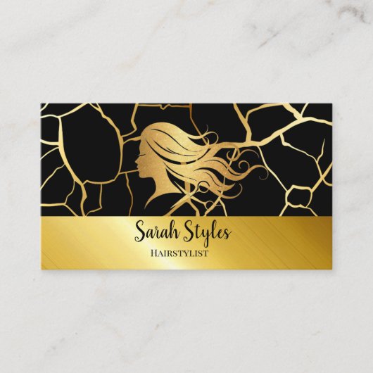 Elegant Dark Gold Hairstylist Visitenkarte (Vorderseite)