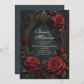 Elegant Dark Gothic Burgundy Rose Oval Wedding Einladung (Vorne/Hinten)