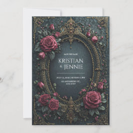 Elegant Dark Gothic Burgundy Rose Oval Wedding Einladung