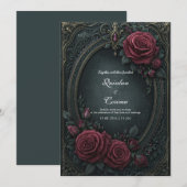Elegant Dark Gothic Burgundy Rose Oval Wedding Einladung (Vorne/Hinten)