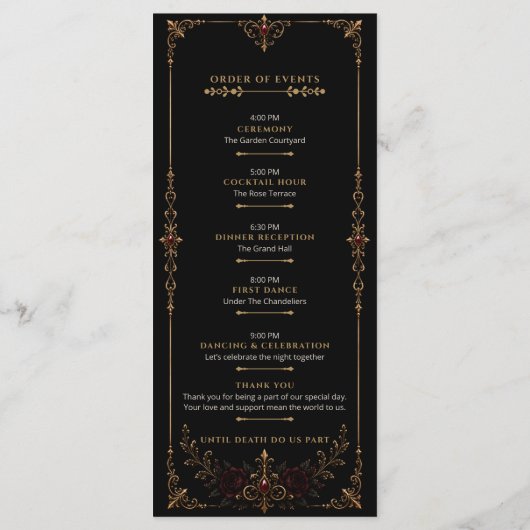 Elegant Dark Gothic Wedding Program Programm (Rückseite)