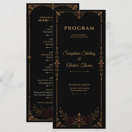 Elegant Dark Gothic Wedding Program Programm (Vorne/Hinten)