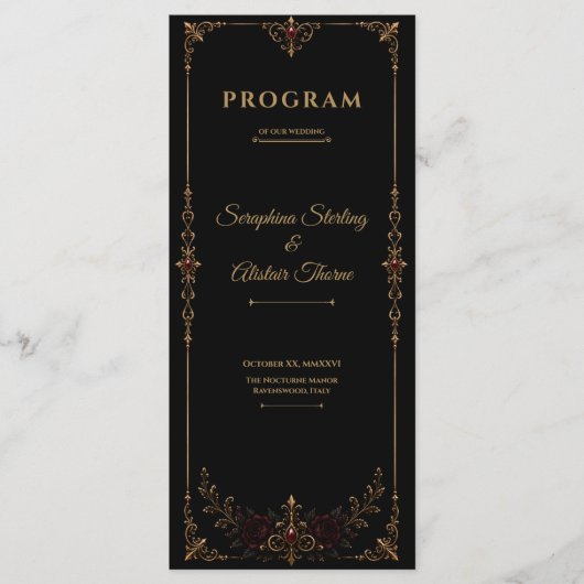 Elegant Dark Gothic Wedding Program Programm (Vorderseite)