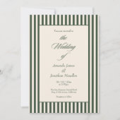 Elegant Dark Green Cream Vertical Stripes Wedding Einladung (Vorderseite)