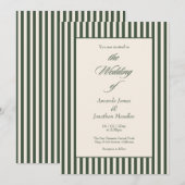 Elegant Dark Green Cream Vertical Stripes Wedding Einladung (Vorne/Hinten)