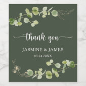 Elegant Dark Green Eucalyptus Wedding Thank You Weinetikett (Einzelnes Label)