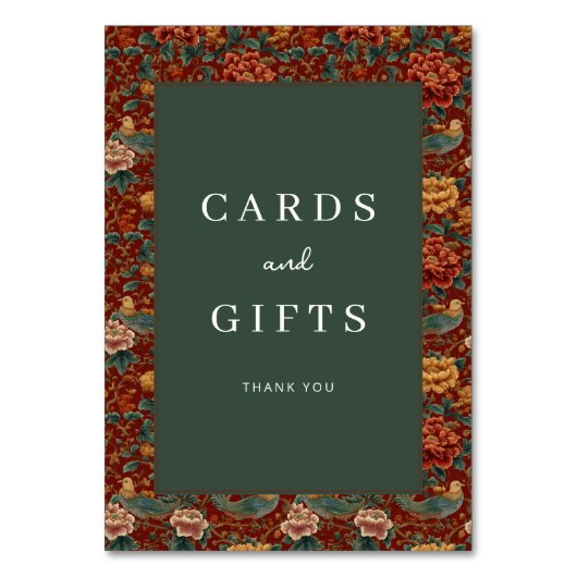 Elegant Dark Green Floral Border Tischnummer (Vorderseite)