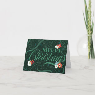 Elegant Dark Green Floral Frohe Weihnachten