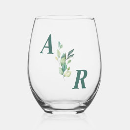 Elegant Dark Green Floral Wedding Weinglas Ohne Stiel