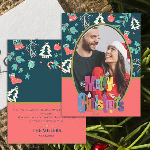 Elegant Dark Green frohe Weihnachts-Foto Gruß Postkarte