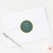 Elegant Dark Green Gold Border Wedding Runder Aufkleber (Umschlag)