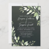 Elegant Dark Green Greenerity Blätter Script Weddi Einladung (Vorderseite)