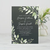 Elegant Dark Green Greenerity Blätter Script Weddi Einladung (Stehend Vorderseite)