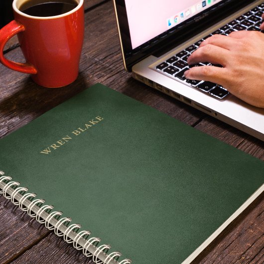 Elegant Dark Green Leather & Gold Script Name Notizblock