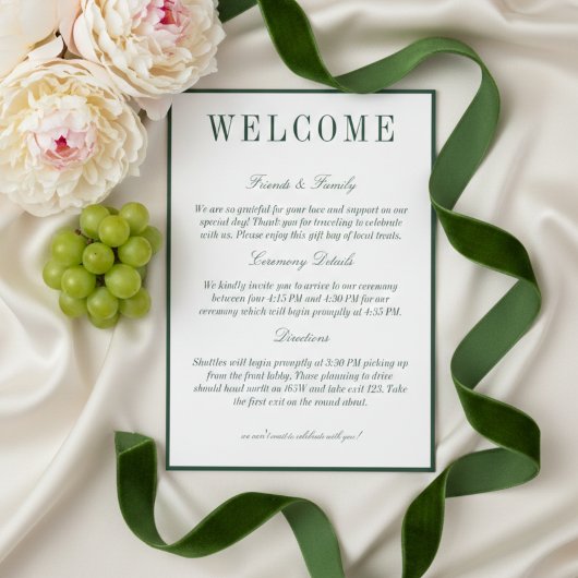 Elegant Dark Green Minimalist Wedding Welcome Programm