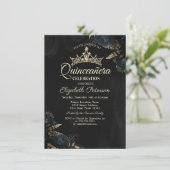 Elegant Dark Green Roses Gothic Quinceañera  Einladung (Stehend Vorderseite)