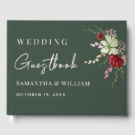 Elegant Dark Green Rustic Boho Wildblume Wedding Gästebuch