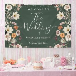 Elegant Dark Green Rustic Wildblume Boho Wedding Banner