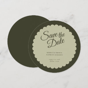 Elegant Dark Green Script Scallop Hochzeit Save The Date