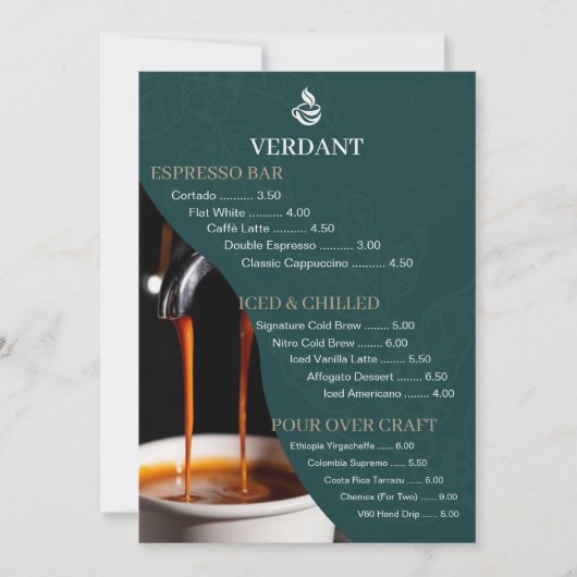 Elegant Dark Green Specialty Coffee Shop Menu Card Einladung (Vorderseite)